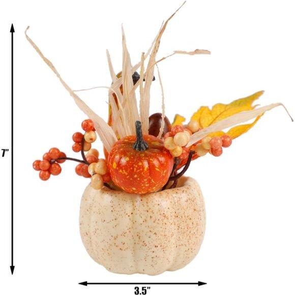 Fall Decorations for Home - Set of 6 Artificial Pumpkin, Berry & Pine Cone - Picture 3 of 7